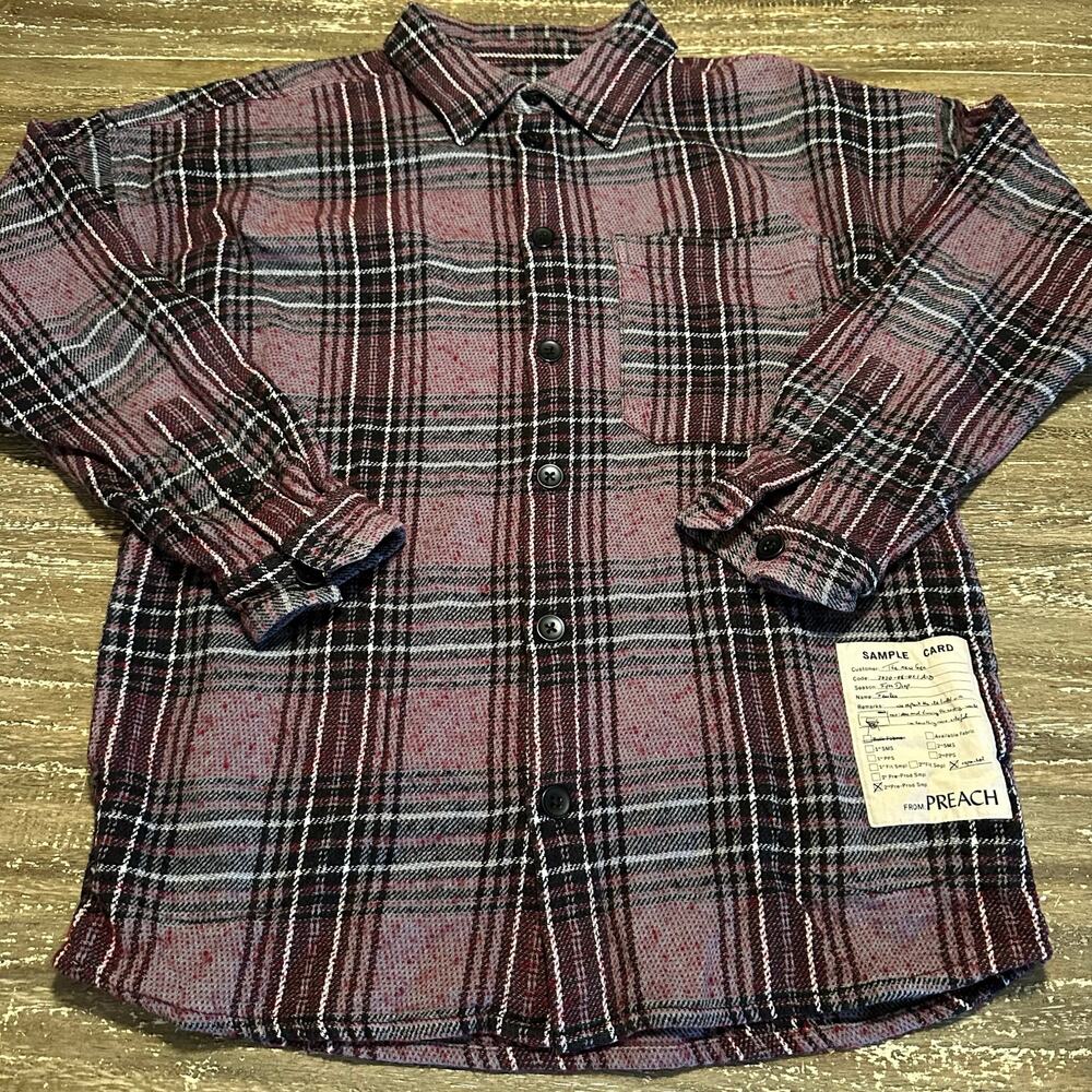 Preach Oversized Plaid Flannel Long Sleeve Shirt Jacket Shacket Red Size M